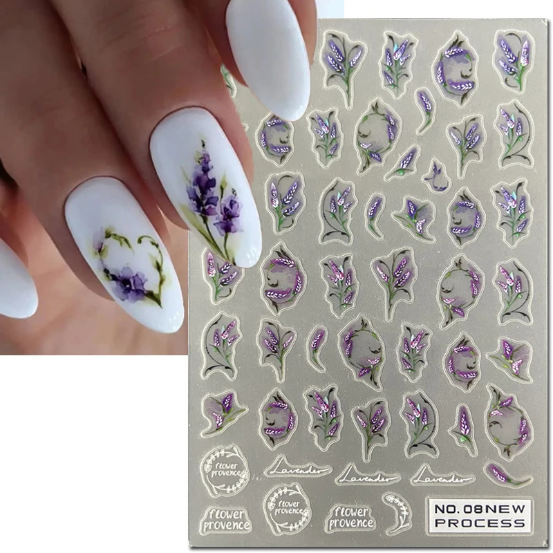 3d Nail Art Ultrathin Stickers Purple Butterflys Bunch Lavenders Flowers Adhesive Slider Decals Decoration Manicure Beauty 250605
