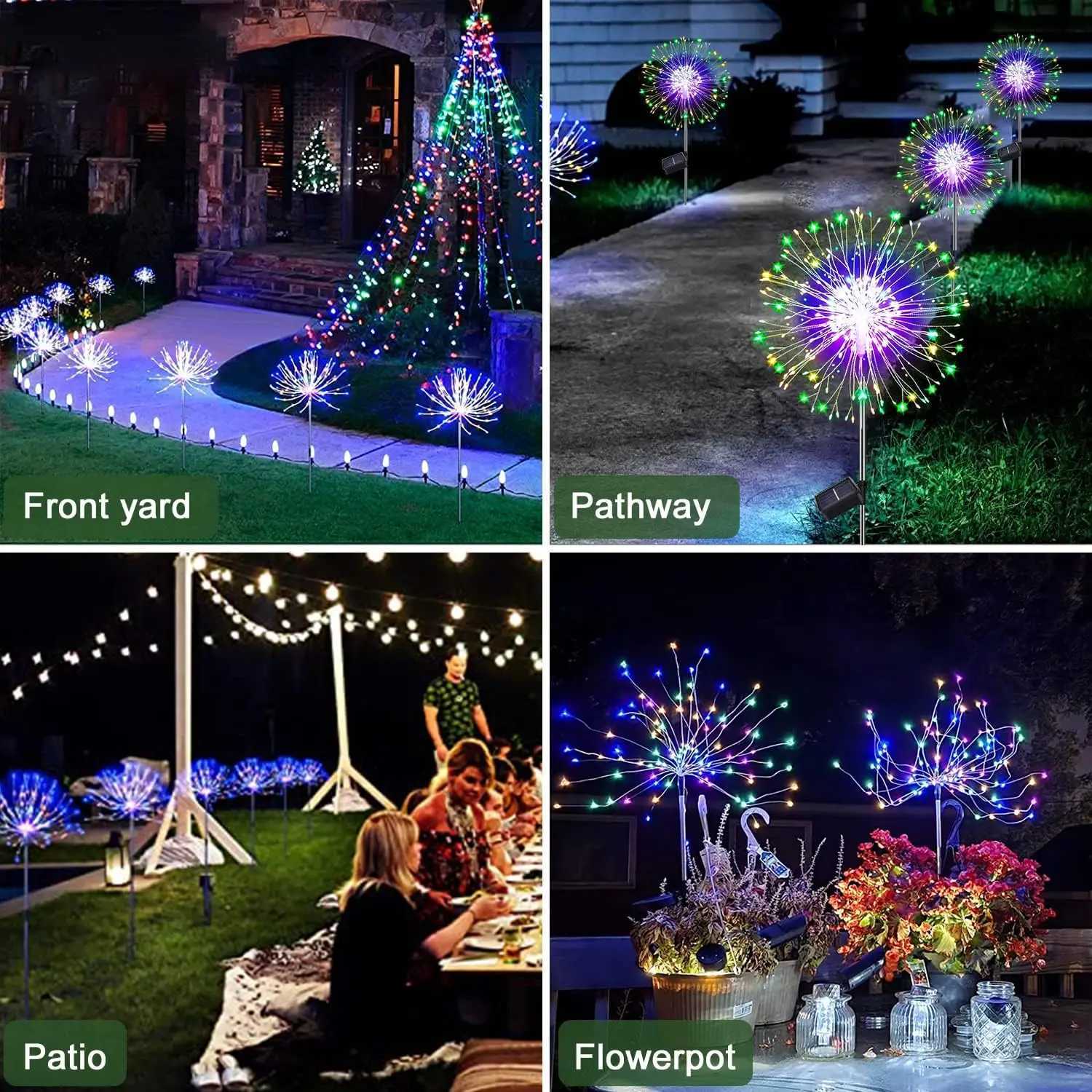 LED Solar Fireworks Lights Powered Outdoor Grass Globe Dandelion Lamp for Garden Lawn Landscape Lamp Holiday Light XJ250606