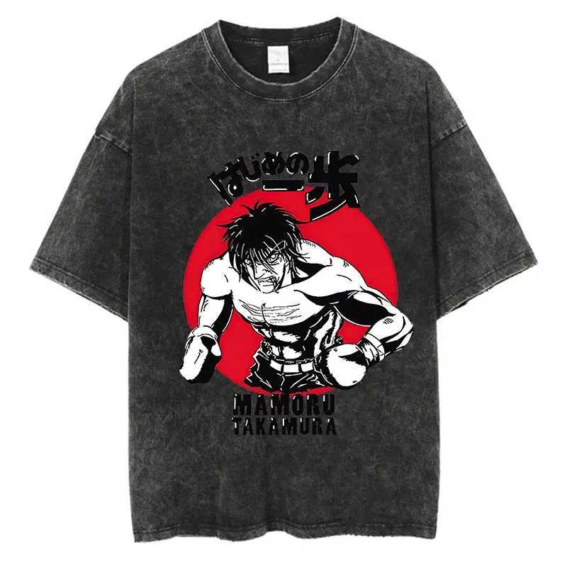 Mens Wash T-shirt Anime Hajime No Ippo T-shirt Hip Hop Street Harajuku Kamogawa Boxing Gym KBG Print Cotton Breathable Top T X250607