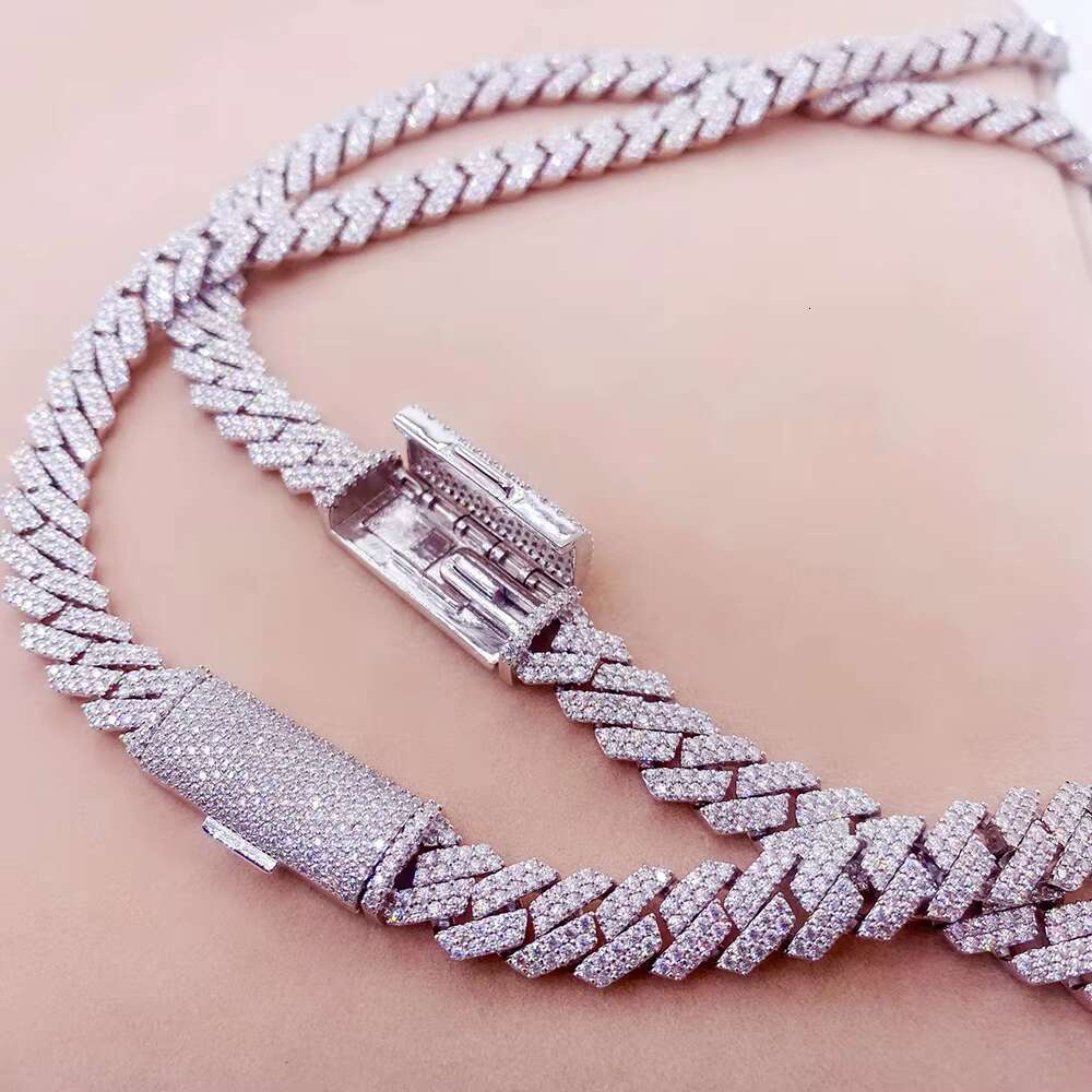 10mm High-End Moissanite Diamond Necklaces S925 Silver Cuban Link Chain Choker for Women Pass Tester With Certificate