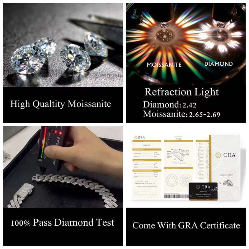 Hip Hop 925 Silver Iced Chain VVS Moissanite 18K Gold Plated Jewelry Fine Fashion Cuban Necklaces Ready to Ship
