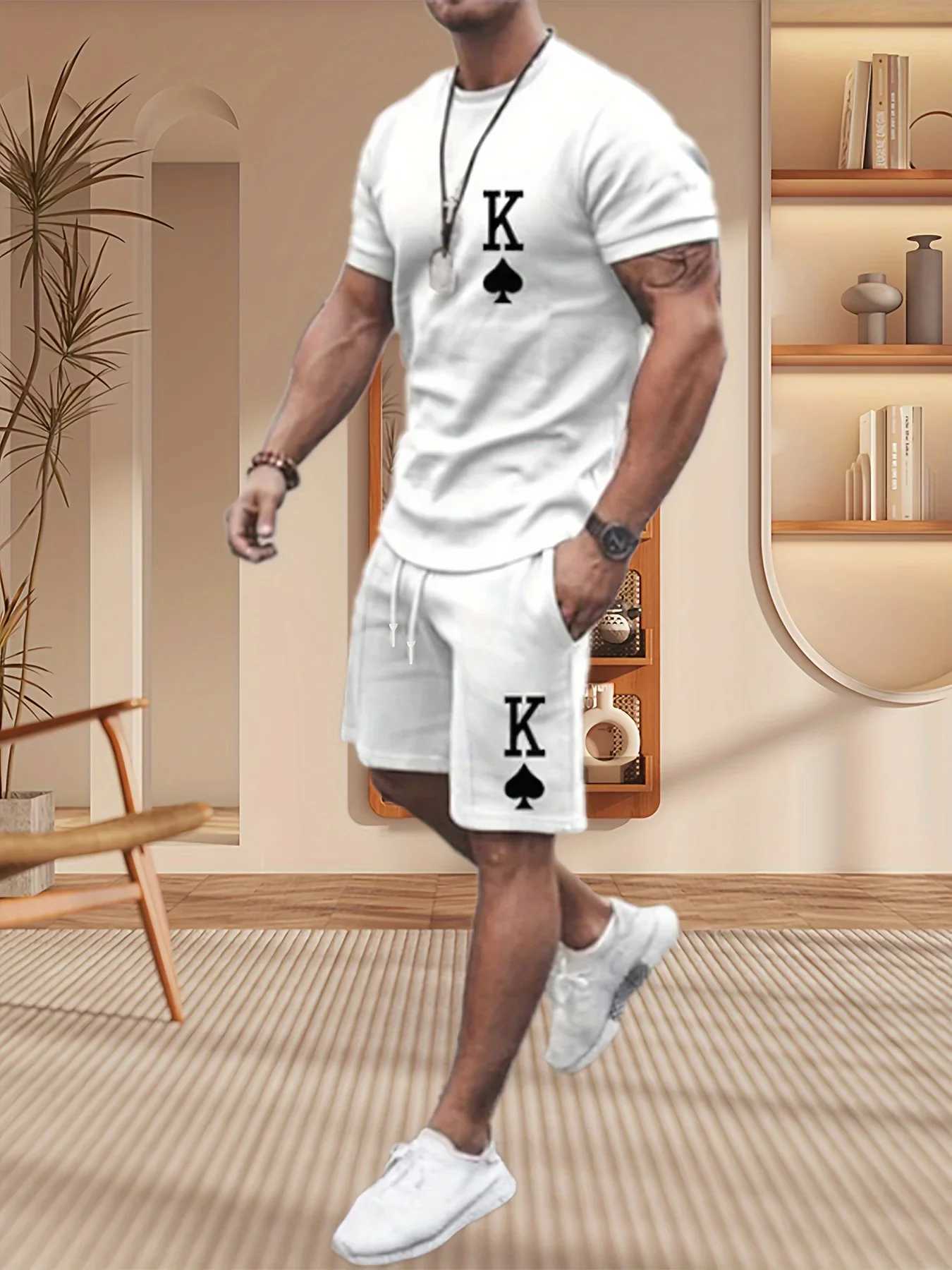 Mens Summer Suit Sports Suit Comfortable Breathable Mesh Running Suit Jogging Fitness Sports Suit T-shirt Casual Suit W250609