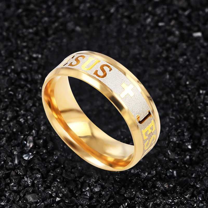 QianBei 8MM 316L Stainless Steel Ring Cross I Love Jesus Women Men Wedding Party Xmas Gifts W250606