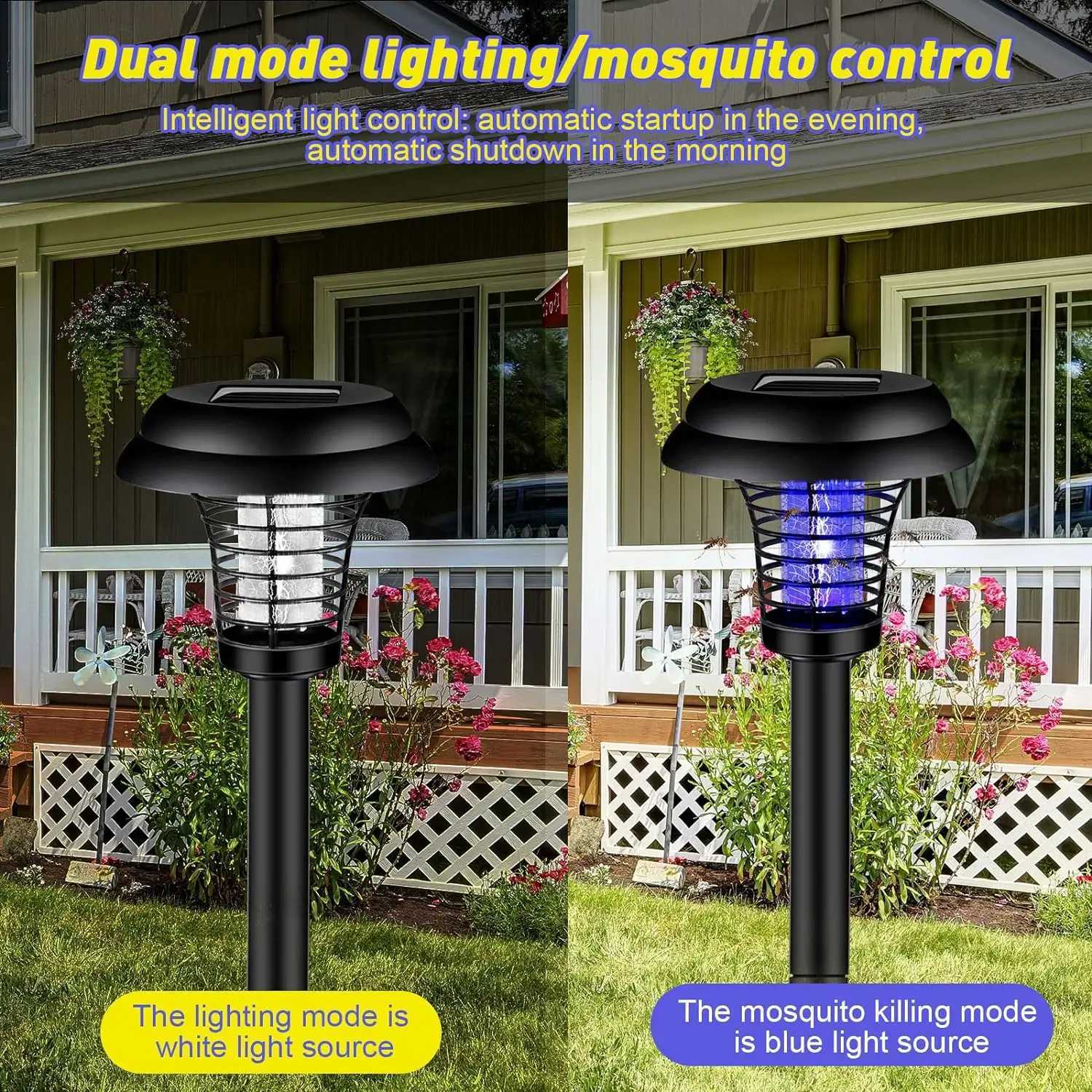 Solar Mosquito Killer With 2 Light Modes Outdoor Waterproof LED Light Bug Zapper Mosquito Trap Lamps For Garden Lawn Camping XJ250606