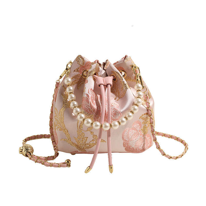 Chinese Style National Trend Bucket for Women, New Beaded Handheld Shoulder Bag, Elegant Versatile Trendy Chain Crossbody Bag