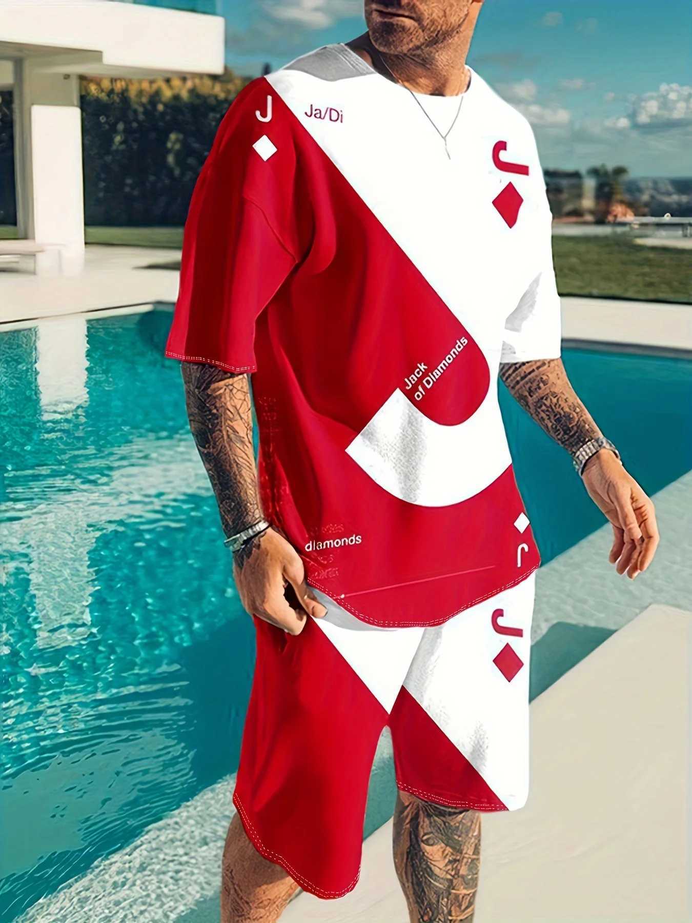 Hawaiian Style 3D Printed Mens T-shirt And Shorts Set Summer Everyday Mens Short Sleeves Outdoor Beach Mens Casual Shorts W250609