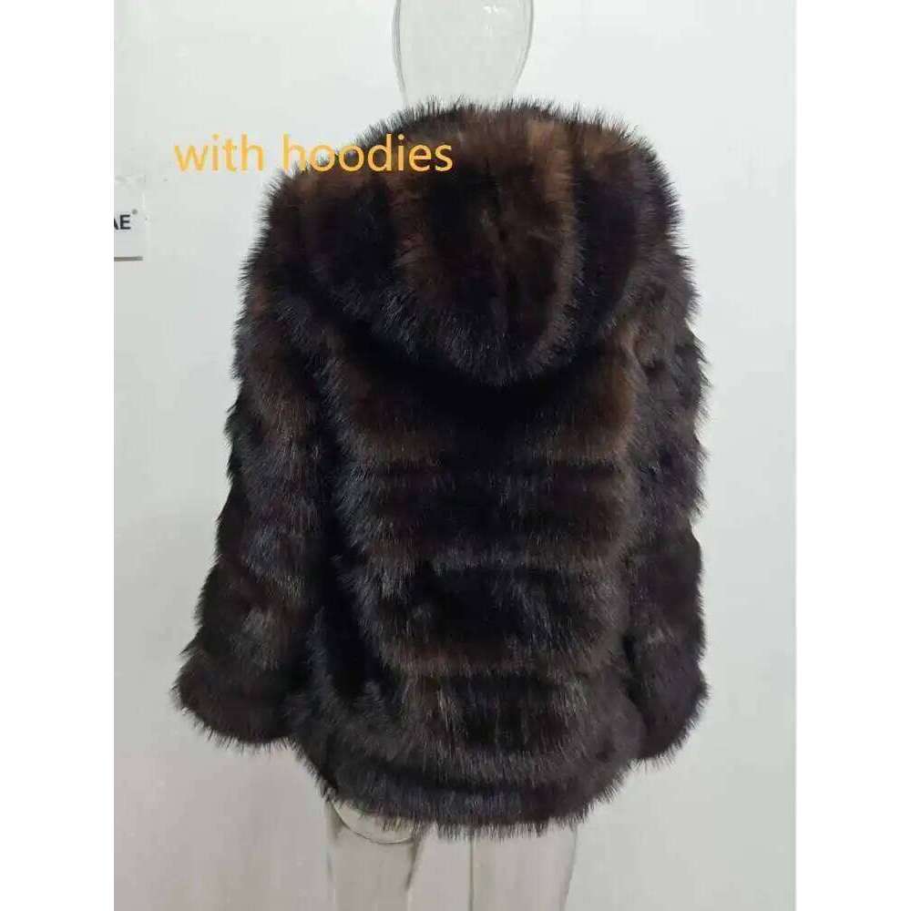 LGRQ 2025 new winter fashion women clothes hooded fur brown color warm thickness coat female tide WQ1005916