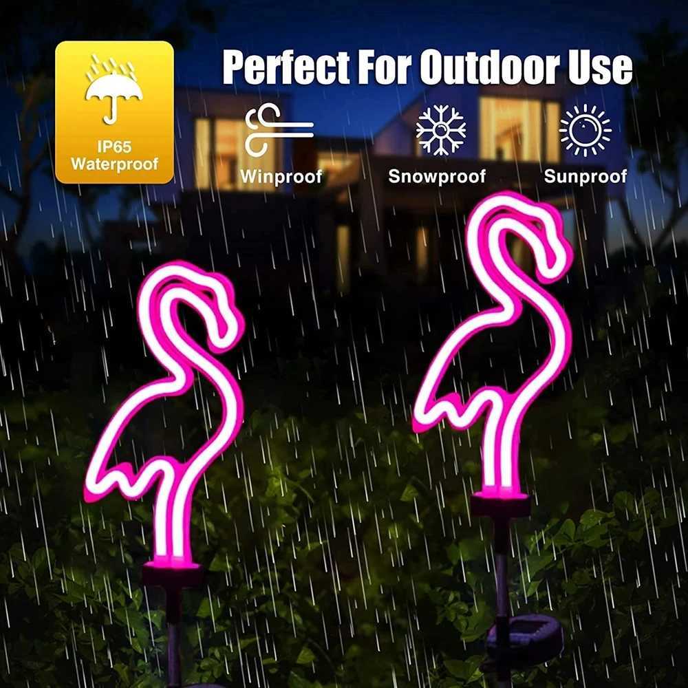 Solar Neon Garden Light Outdoor Cactus Lights Flamingo Stake Lamp LED Waterproof Path Lighting for Christmas Yard Lawn Decor XJ250606