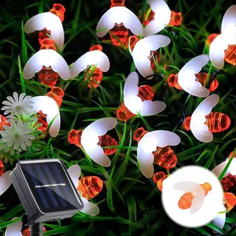 Honey Bee LED Light String Solar Garland Lamp Outdoor Garden Summer Yard Wedding Holiday Party Decoration Landscape LightingXJ250606