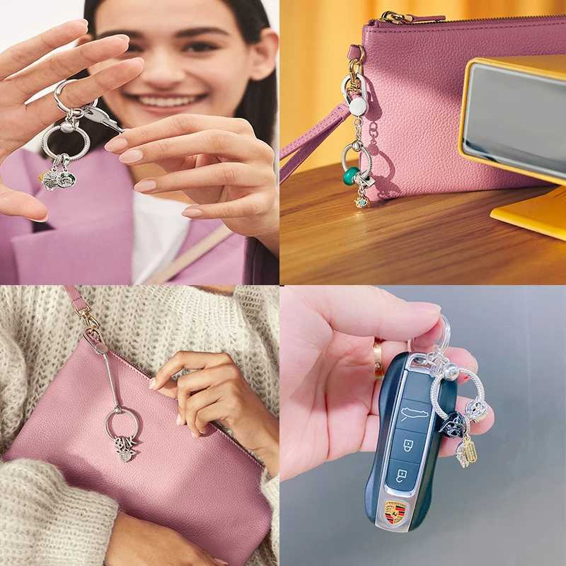 Hot Sale Keychain Charm 925 Sterling Silver Moments Keychain Charm Fit Original Brand Silver Beade Ladies Gift PAC180 XJ250607
