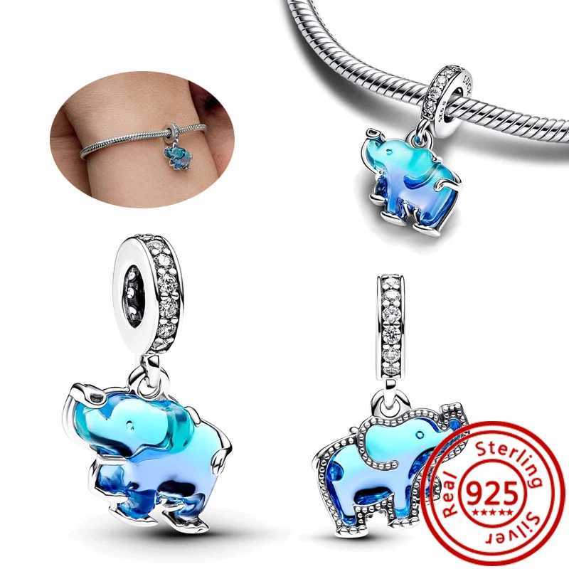 925 Sterling Silver Blue Glass Zircon Series Sparkling Pendant Simple Classic Beads Fit Original Pantaro Charms Bracelet JewelryXJ250607