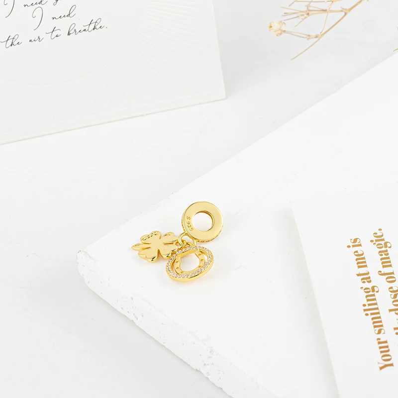 Gold Plated Fashion Jewelry Lucky - C Icy Snowflake Drop Dangle Charm Bead Fit Original Silver 925 Europeans Bracelet XJ250607