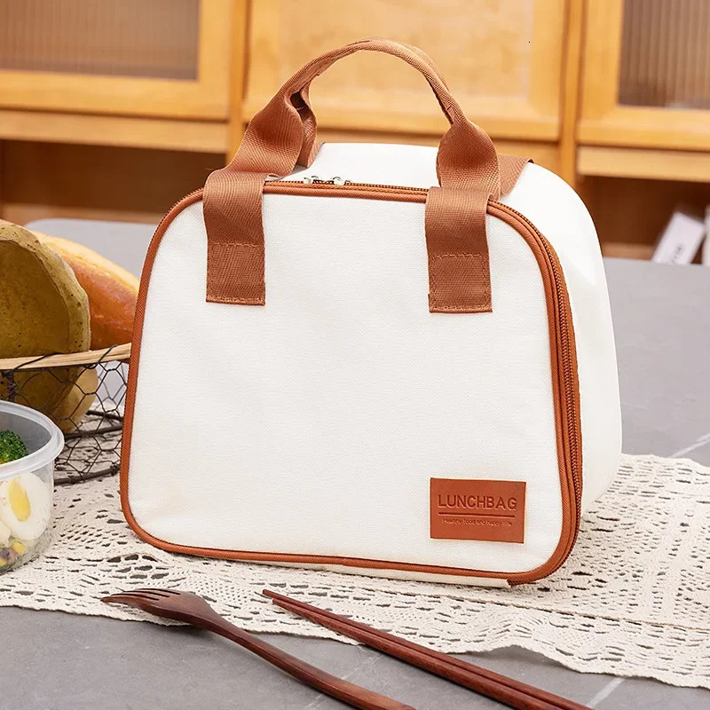 4 Shapes Beige Simple Lunch Bags Large-capacity Japanese Bento Bag Insulated Thermal Portable for Travel Picnic Lunch Box 250606