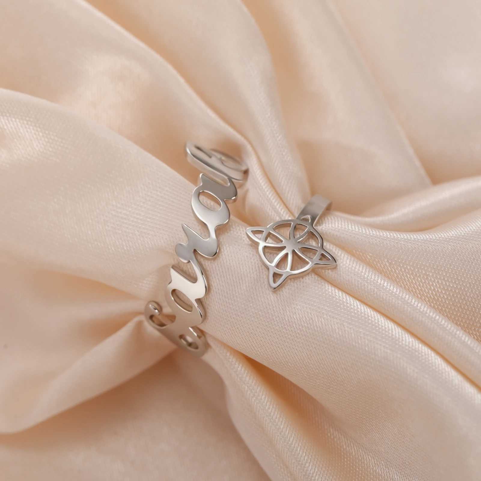 COOLTIME Customized Name Witch Knot Ring Stainless Steel Personalized Irish Couple Ring Amulet Jewelry Gift Womens Rings W250606