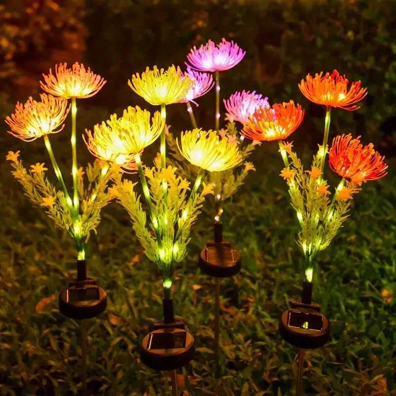 Outdoor LED Solar Landscape Lamp Red Spider Lily Waterproof Garden Lights for Garden Pathway Yard Lawn Backyard Decor W250607