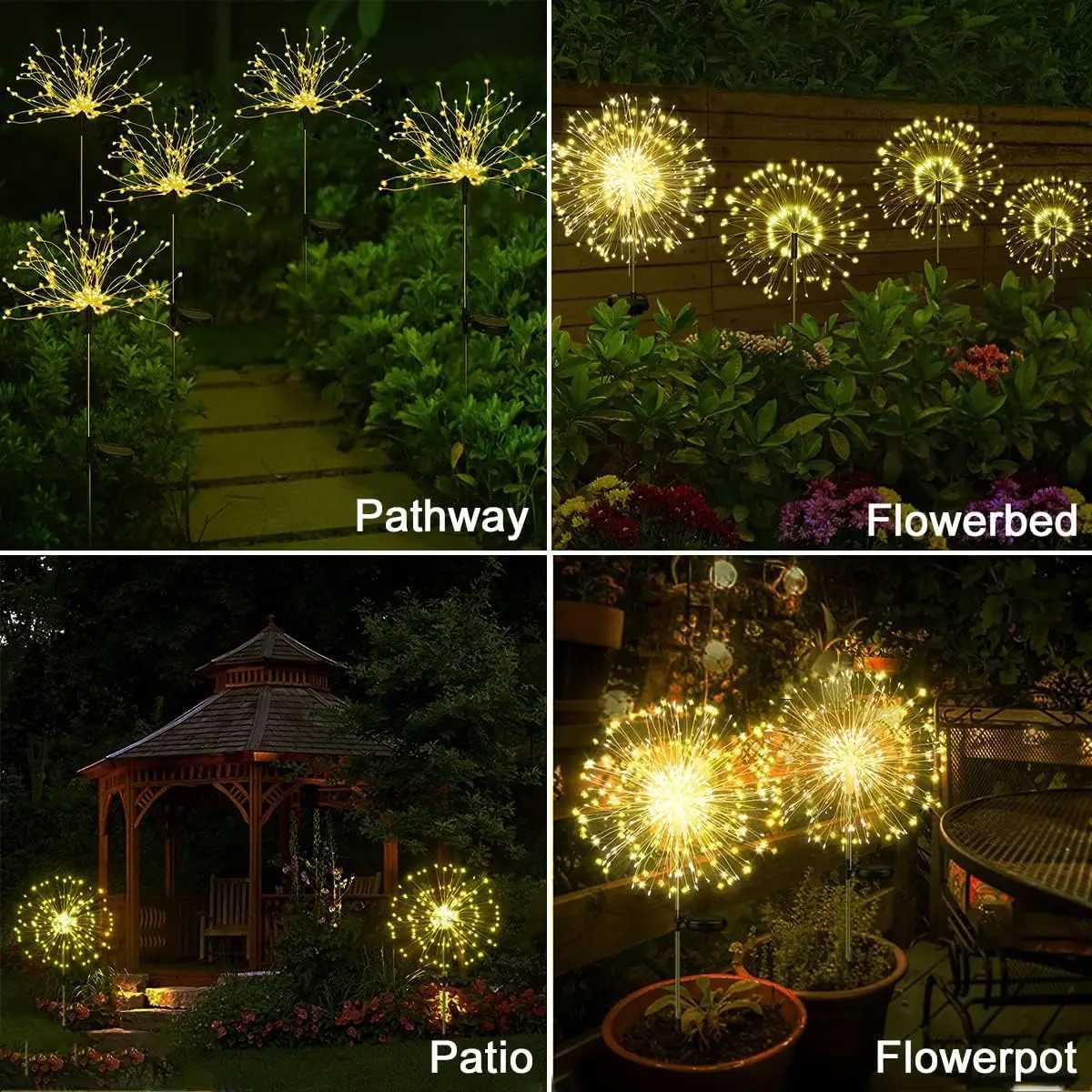 LED Solar Fireworks Lights Powered Outdoor Grass Globe Dandelion Lamp for Garden Lawn Landscape Lamp Holiday Light XJ250606