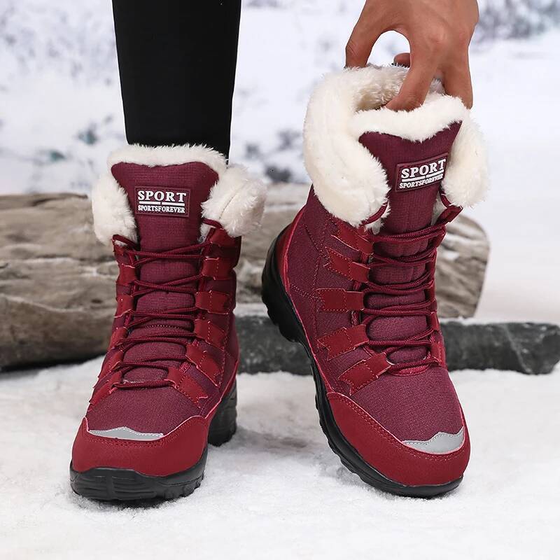 Ddmyoutdoor Women Winter Versatile High Quality Platform New Work Lace Up Snow Boots Outdoor Anti Slip Casual Warm Plush Cotton Shoes Outdoor Shoes