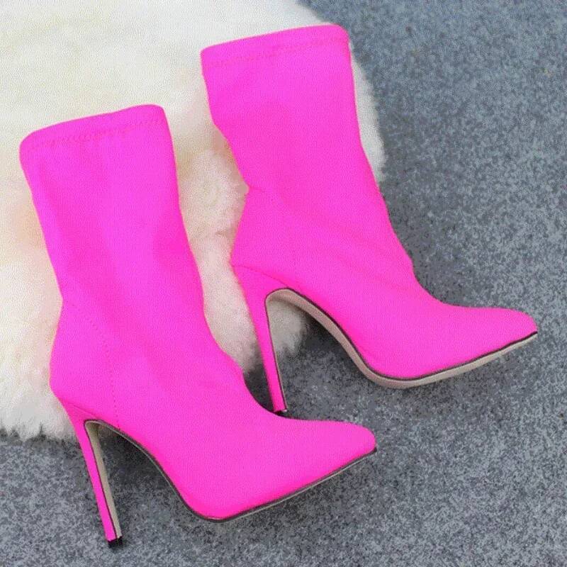 Ddmyoutdoor Autumn Winter Socks Boot Women High Heels Sexy Shoes Plus Size Pointed Toe Solid Color Stretch Ankle Boots Femmes Bottes Outdoor Shoes