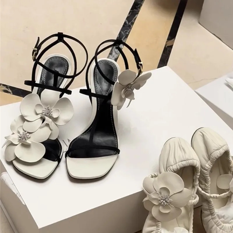 Flower Sandals Womens Shoes Summer Slingback Sandals Womens Elegant Party Wedding Shoes Flower High Heels 250605