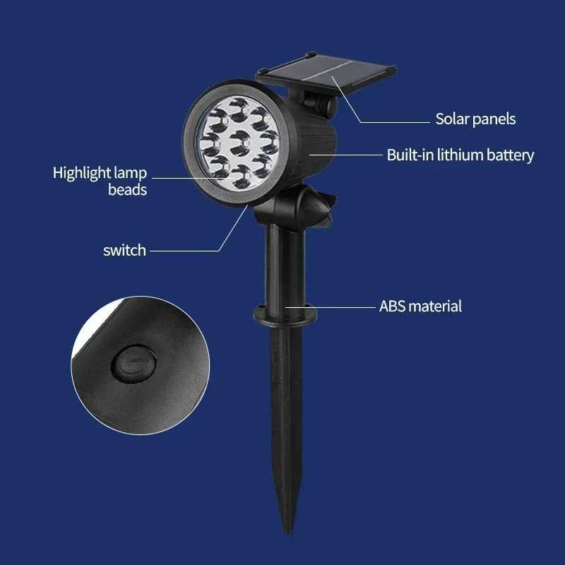 1~4Pack Solar Light Outdoor Adjustable 9LED Spotlight In-Ground Waterproof Solar Powered Lawn Lamp for Landscape Decoration XJ250606