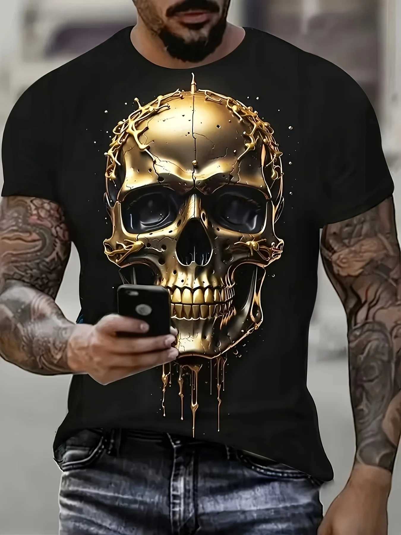 Mens Short Sleeve Tee 3D Skull Print Tops Crew Neck T-Shirts Summer Oversized T-Shirt Hip Hop T-Shirts for Men Luxury T-Shirt W250607