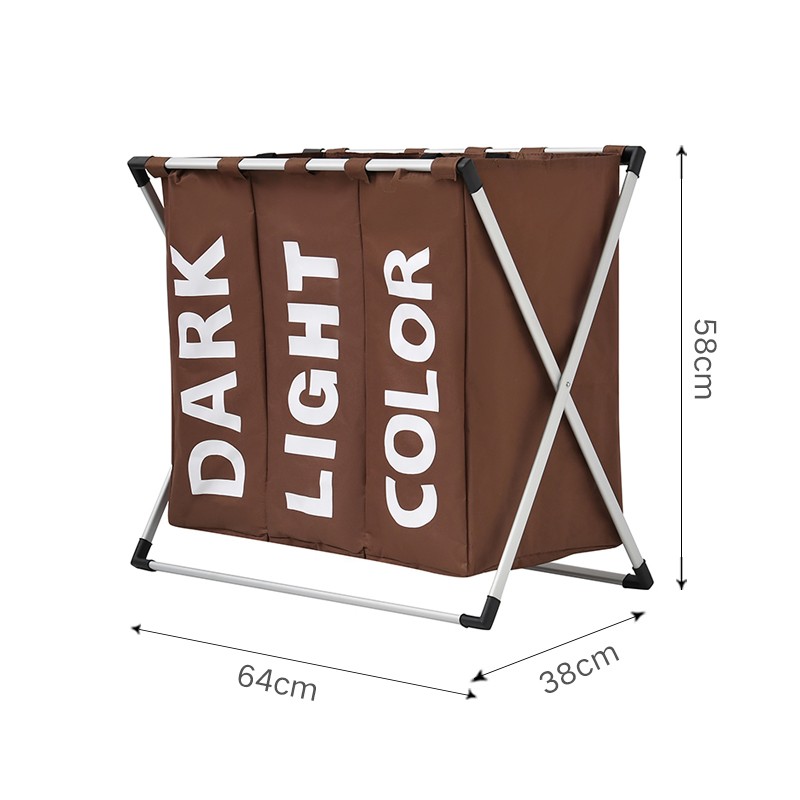 Large capacity three grid aluminum frame laundry basket foldable storage bag