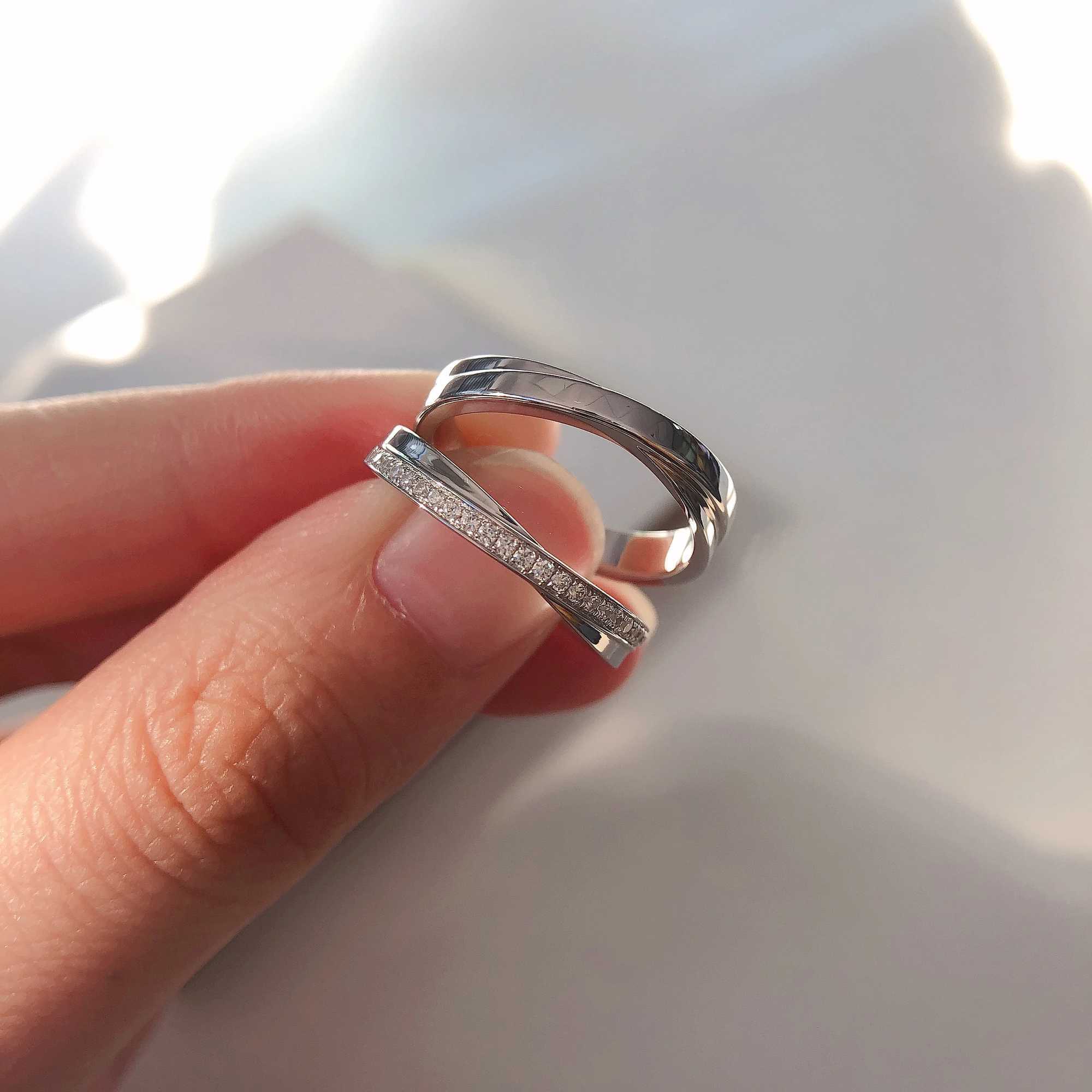 Genuine Solid White Gold 18K Couple Rings Engagement Rings For Lovers Wedding Anniversary Day Jewelry Gift Beautiful Box W250606