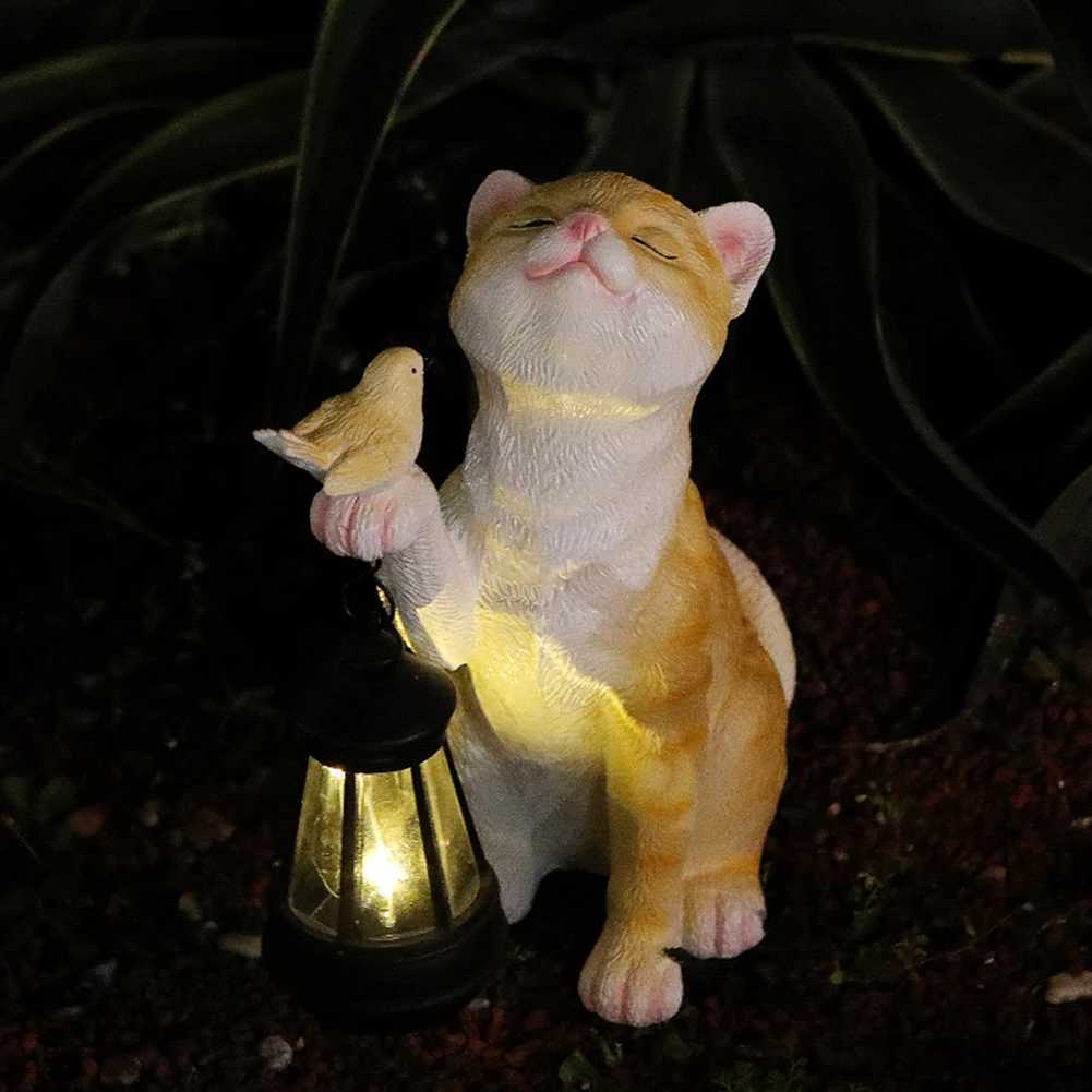 Solar Cat Garden Light Resin Outdoor Lantern Animal Yard Lamp Charming Creative Cat Decor for Yard Lawn Patio W250607