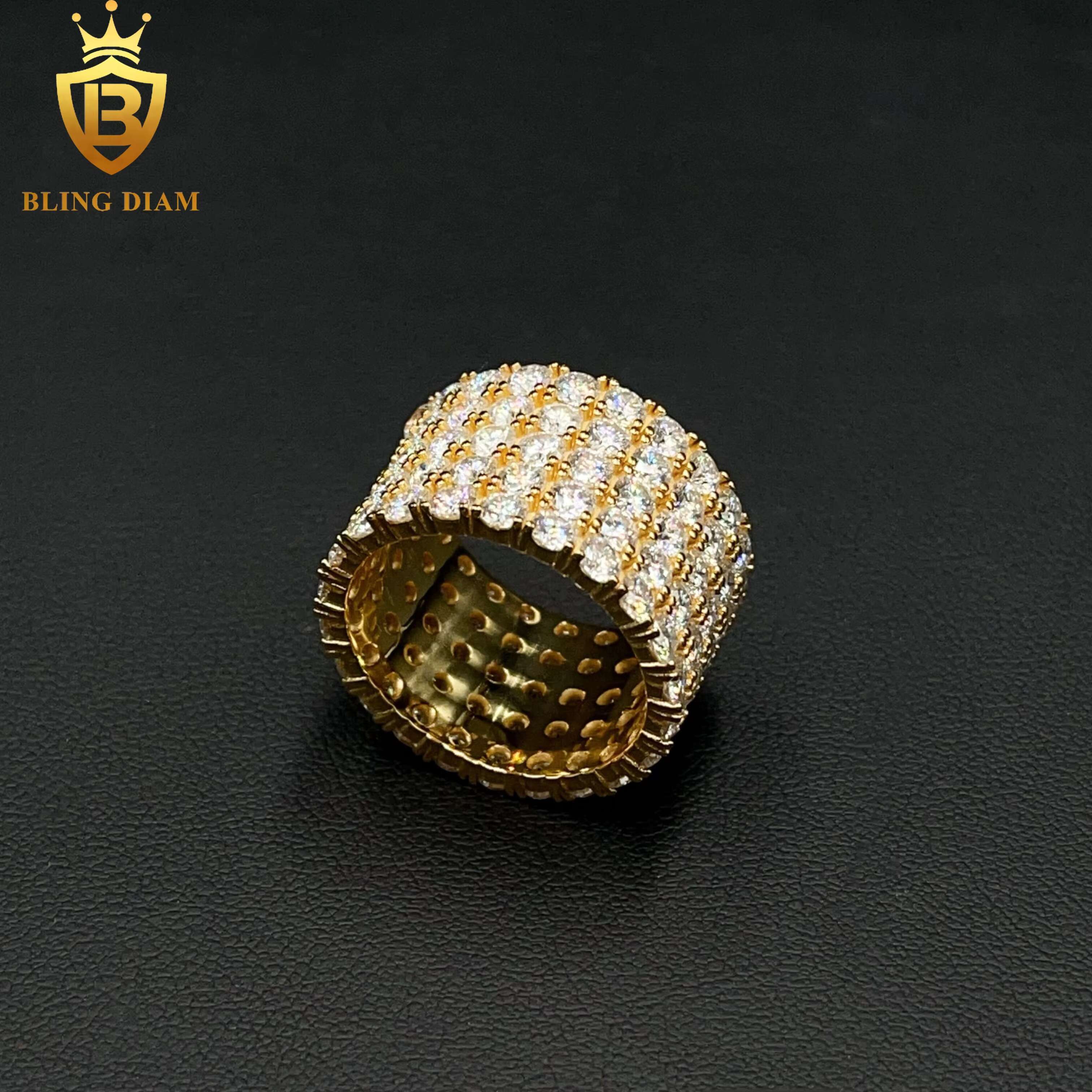 Hip Hop Jewelry 925 Sterling Silver VVS Moissanite Fully Iced 5 Rows Diamond Iced Out Ring for Men