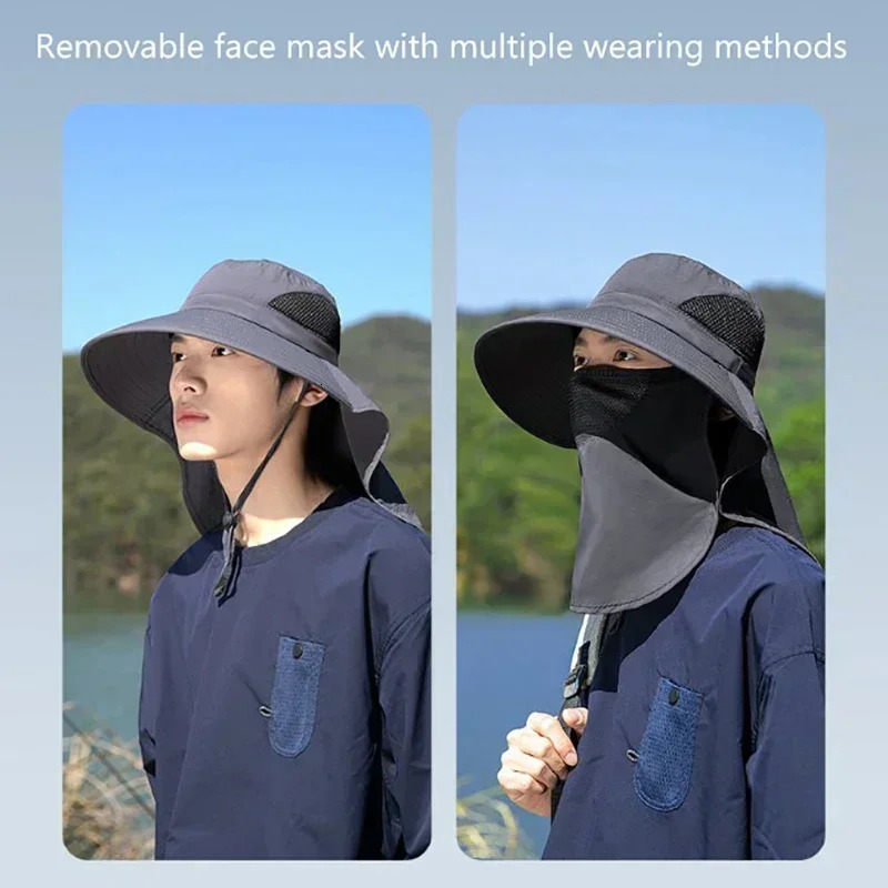1-10PCS Mens Sun Hat with Face Cover UV Protection Outdoor Fishing Breathable Mesh Protection Fisherman Hat for Summer 250605