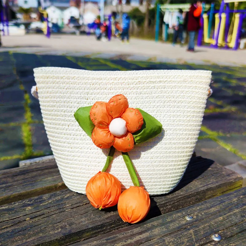 lovely Girls Summer Straw Shoulder Bag Cute Flower Childrens Woven Phone Purse Handbags Beach Travel Baby Kids Crossbody Bags 250605