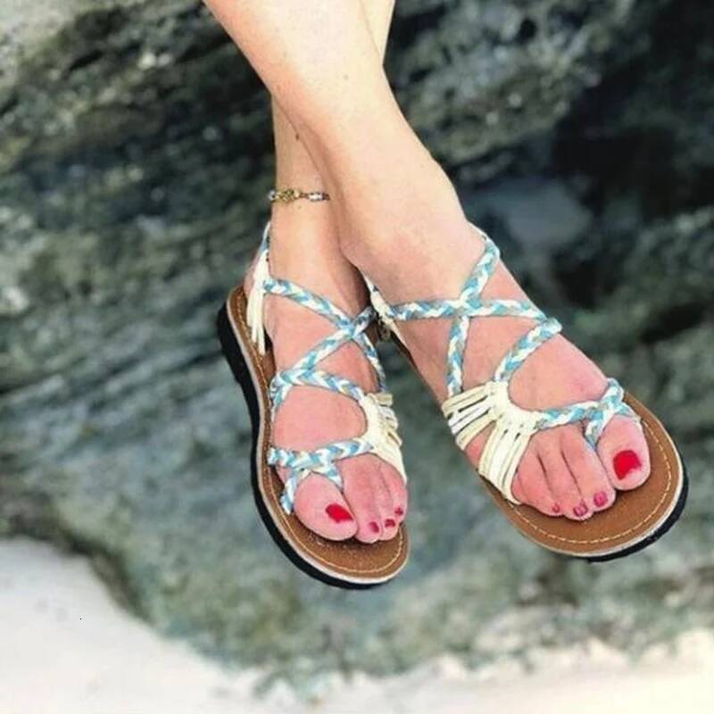 Ddmyoutdoor Roman Summer Explosion Color Matching Rope Knot Beach Toe Sandals Women Plus Size Tyu Outdoor Shoes