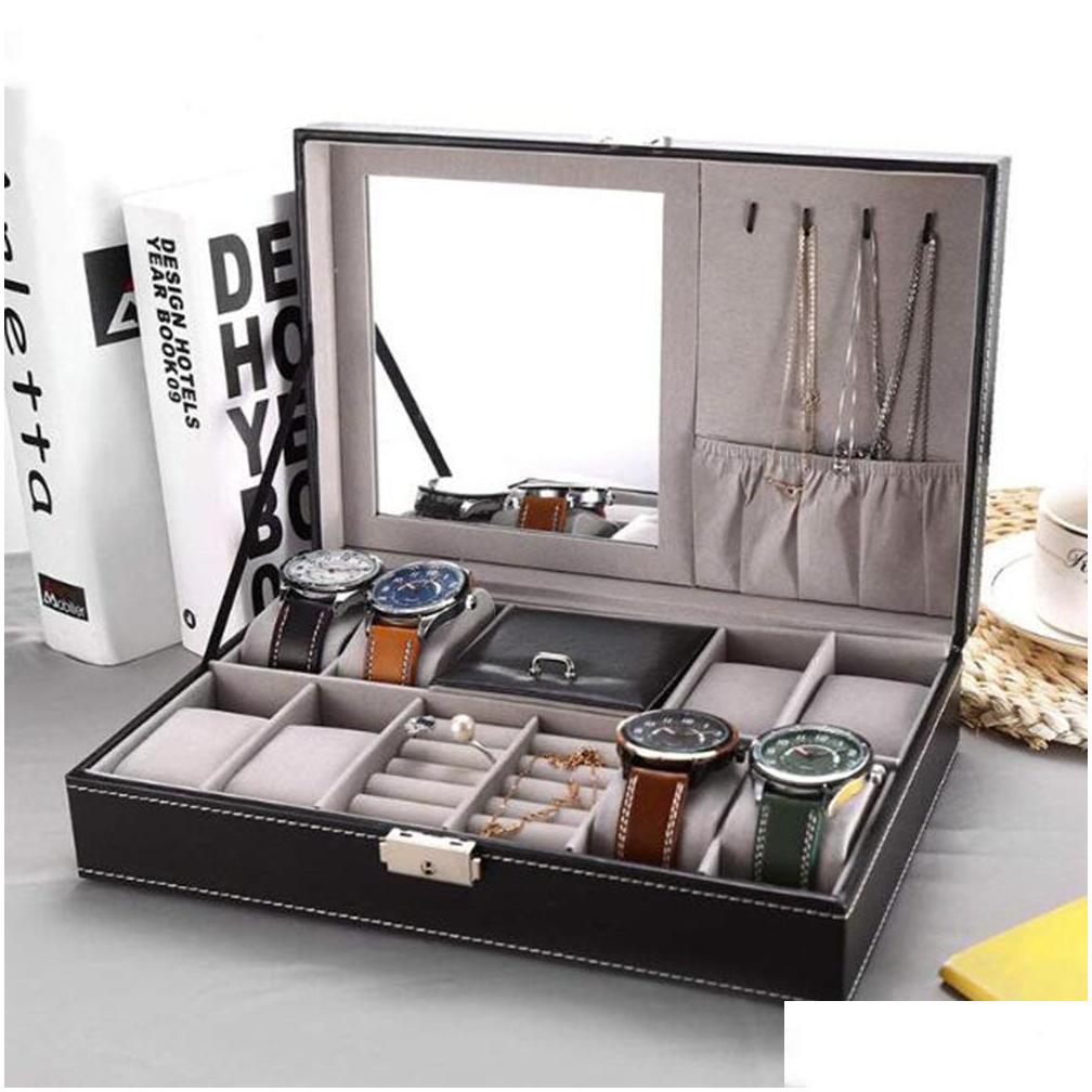 Jewelry Boxes Leather Watch Box 8 Mens Organizer Display Drawer Lockable Case Slots Rings Tray With Lock Mx200810 Drop Delivery Packa Dhup0