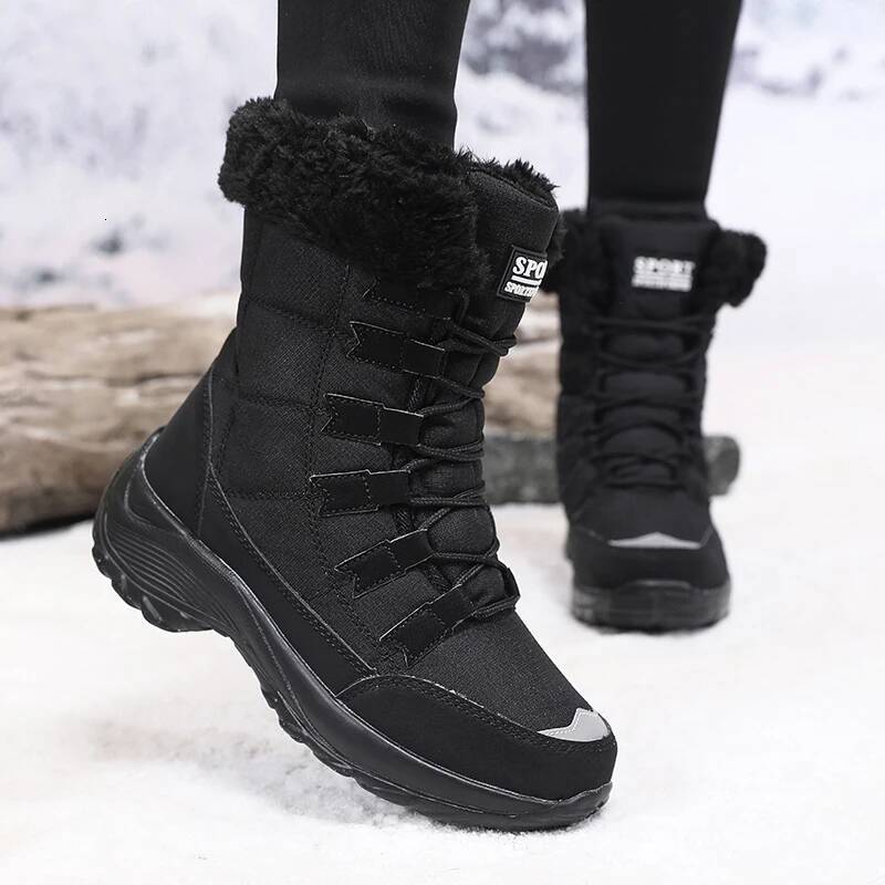 Ddmyoutdoor Women Winter Versatile High Quality Platform New Work Lace Up Snow Boots Outdoor Anti Slip Casual Warm Plush Cotton Shoes Outdoor Shoes