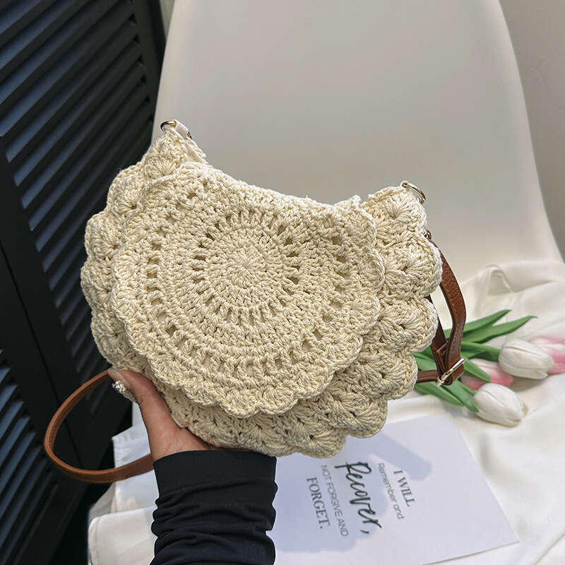 Lace Trim Crossbody Cotton Woven Hollow Shoulder Straw Vacation Style Beach Versatile Women's Bag