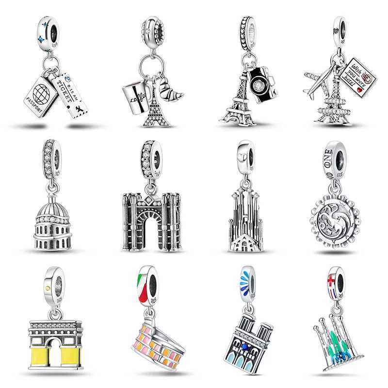 925 Sterling Silver Fashionable Tower Architectural Silver Collection Charm Beads for Brand Original Bracelet DIY Jewelry Gift XJ250607