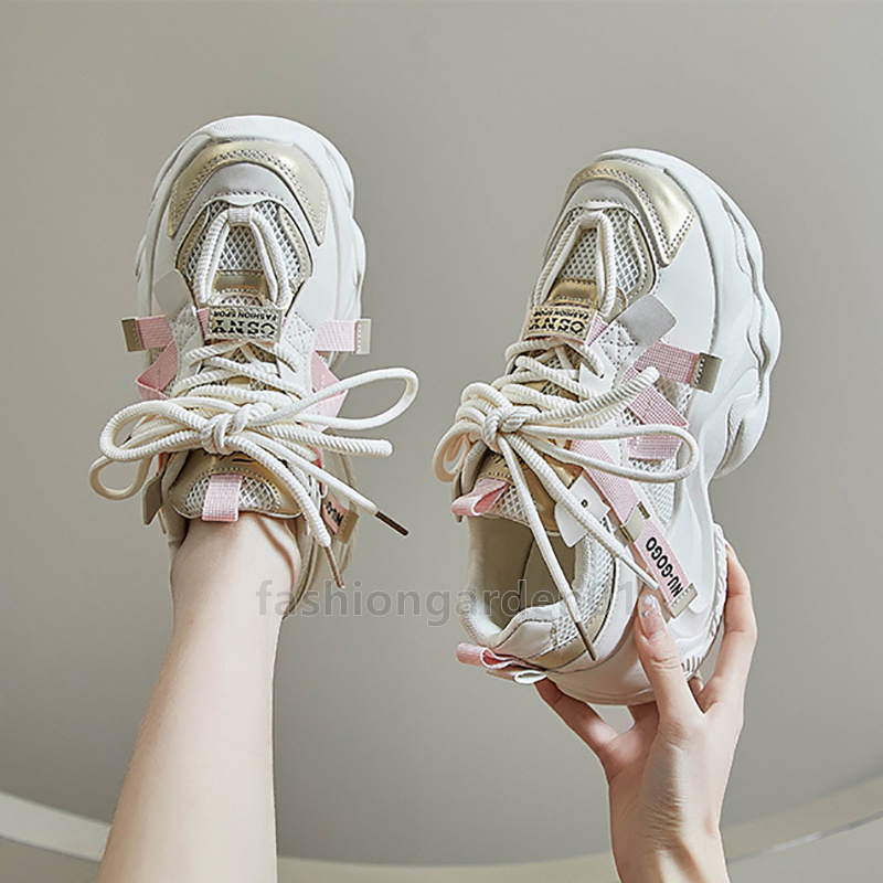 Designer Running Shoes womens sneakers Trainers Breathable mesh Leather Durable Women Shoes thick-soled Outdoor Sports Lace-up Casual low Daddy Shoes 