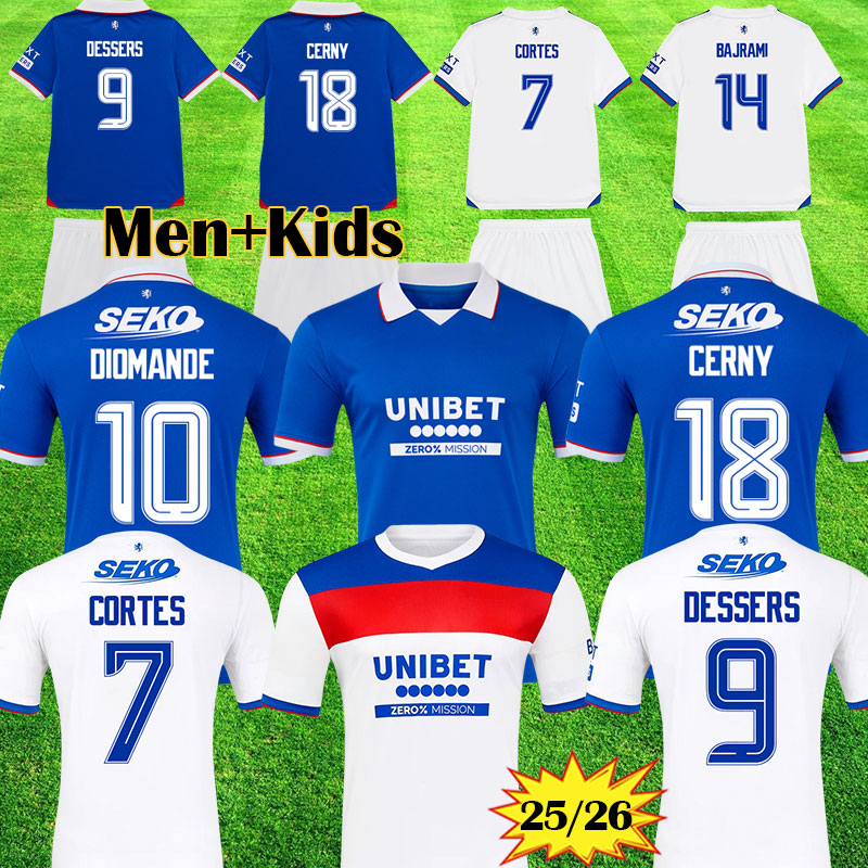 25 26 Glasgow Rangersess Soccer Jerseys 2025 2026 Home blue DIOMANDE TAVERNIER MORELOS CERNY Football Shirt DESSERS men Kids Kit player version camiseta de futbol