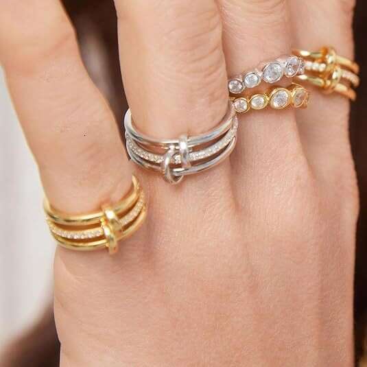 2025 hot Stainless Steel Interlocking Full Diamond Wave Three-Ring Ring Two-Tone Multi-Element New Style with gift box