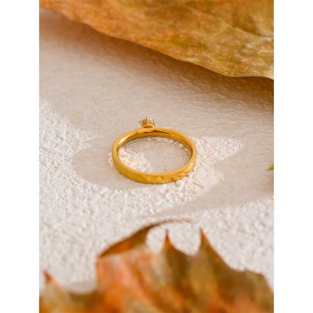 Yhpup 6789# Fashion Stainless Steel Bling Cubic Zirconia CNC Wedding Style Chic Ring 18K Gold Color Plated Finger Jewelry Gift W250606