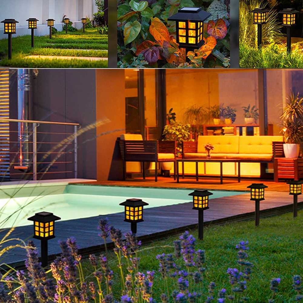 2/4 pcs 10LEDS Solar Flame Torch Light Flickering Light Waterproof Garden Decoration Outdoor Lawn Path Yard Patio Floor Lamp XJ250606