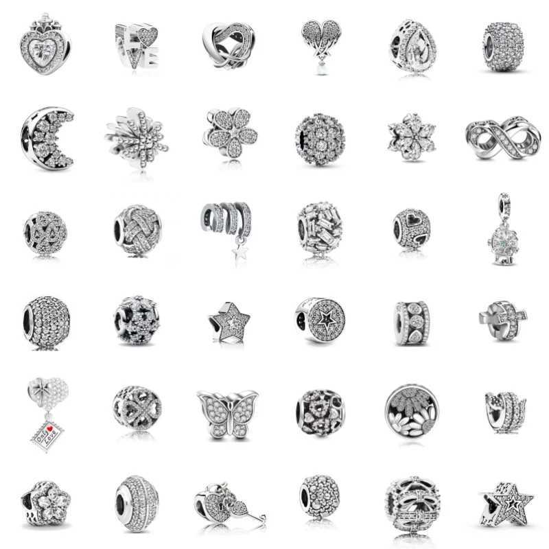 New hot White series zircon Beads Shining Charm Fit Original Bracelet Accessories Women DIY Jewelry 925 Silver Pendant Gift XJ250607