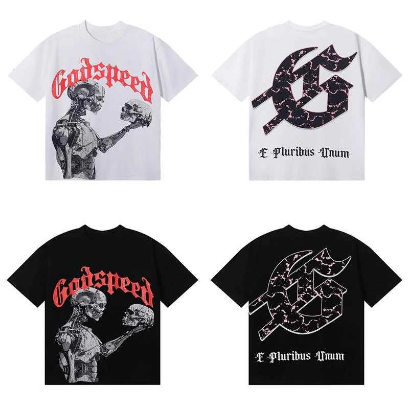 2025 New Summer Godspd Technology Gaze Skull Printed Double Cotton Young Men and Women Casual Short Sleeve T-Shirt X2506071