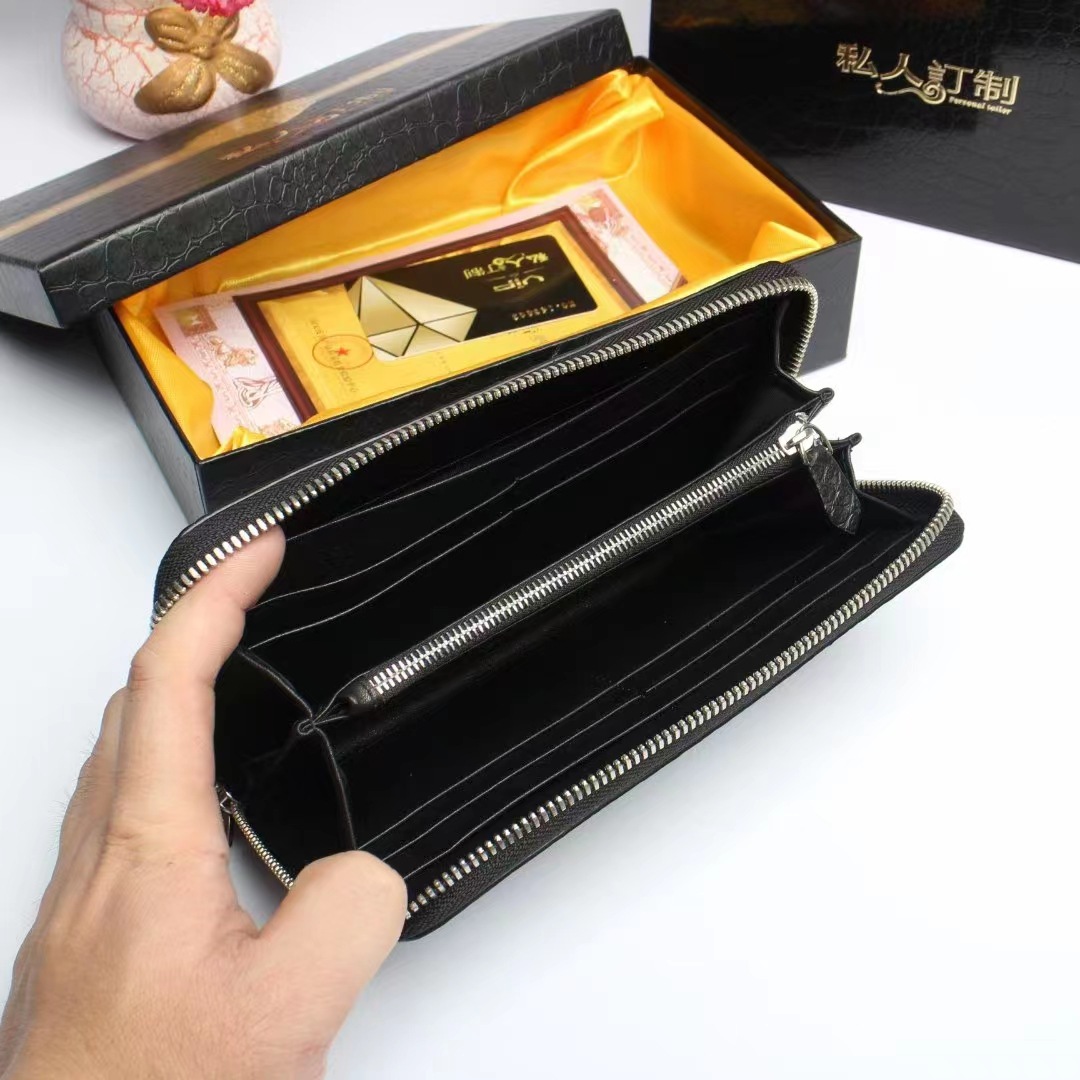 Crocodile leather clutch men's long leather clutch business crocodile leather zipper wallet