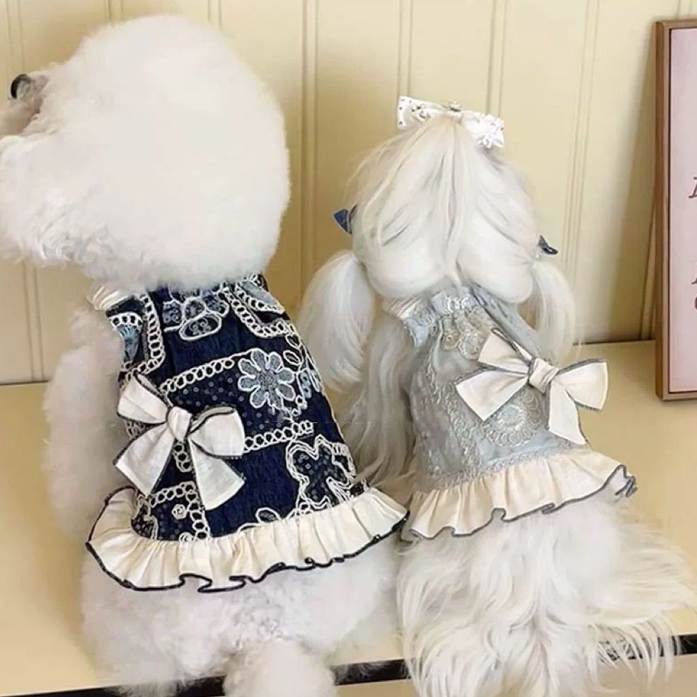 Dog Strap Dress for Small Dogs Girl, Puppy Sleeveless Clothes Pet Pullover Vest Skirt, Exquisite Embroidery, Breathable Bow Dress for Puppy Medium Dog