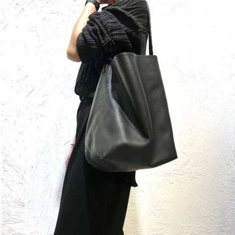 Women's Large Capacity Commuting Tote High-Quality Head Layer Cowhide Bucket Bag One Shoulder Handbag Lazy Wind 2025/06/07