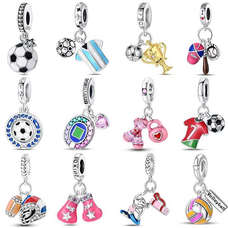 Passionate 925 Silver Dumbbell Badminton Soccer Sport Charms Beads Fit Pandach 925 Original Bracelet DIY Jewelry Graduation Gift XJ250607