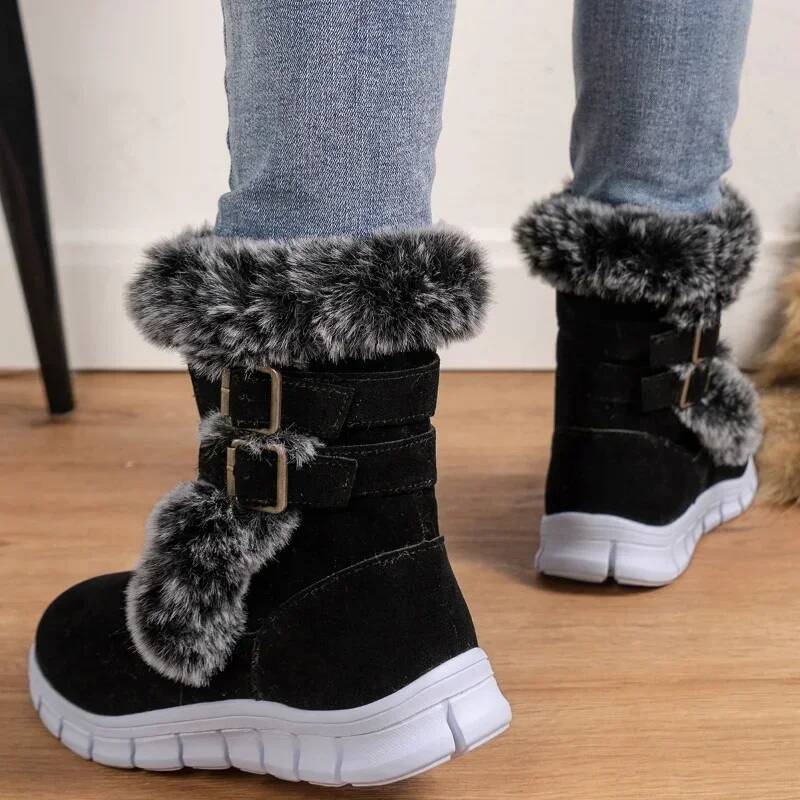 Ddmyoutdoor Women Flats Ankle Snow Boot Winter Warm Fur Shoes New Fashion Design Short Plush Boots Suede Soft Sole Goth Botas Outdoor Shoes