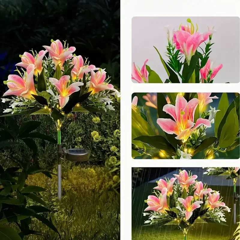 Solar Garden Lights Outdoor Solar Lights with 7-Head Lily Flower Lights for Garden Decoration Lawn Lights Yard Patio Landscape Lights XJ250606