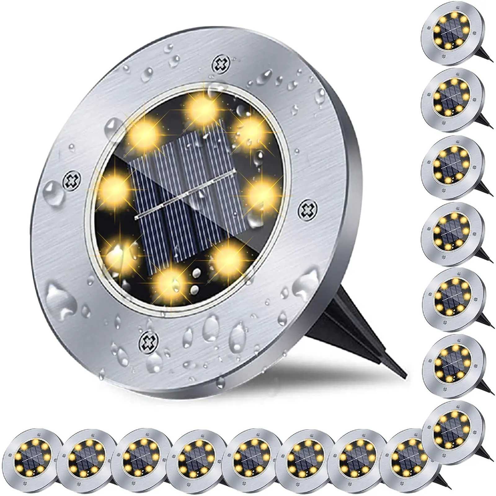 2-16Pack Solar Ground Lights Waterproof Outdoor Garden Light Stainless Steel in-Ground Landscape Lights for Pathway Deck LawnXJ250606